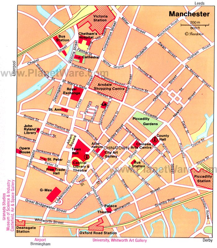 Mapa de Mánchester - Atracciones turísticas