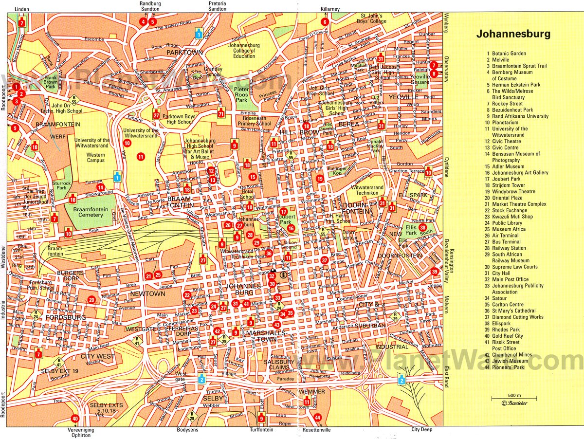 Mapa de Johannesburgo - Atracciones turísticas