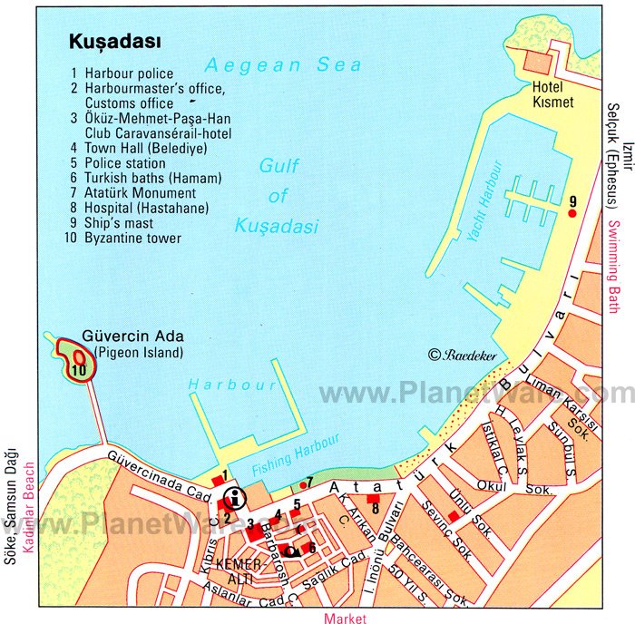Mapa de Kusadasi - Atracciones turísticas