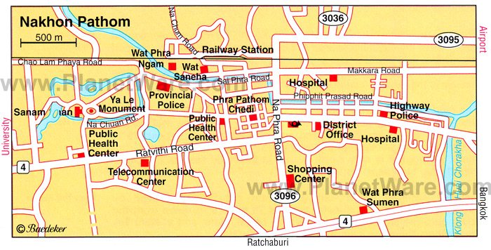 Mapa de Nakhon Pathom - Atracciones turísticas