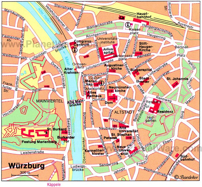 Mapa de Würzburg - Atracciones turísticas