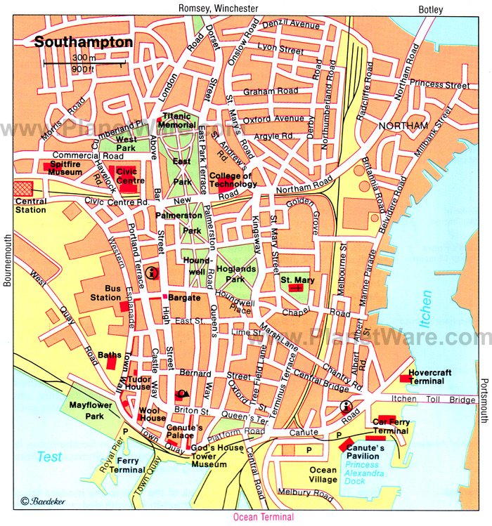 Mapa de Southampton - Atracciones Turísticas